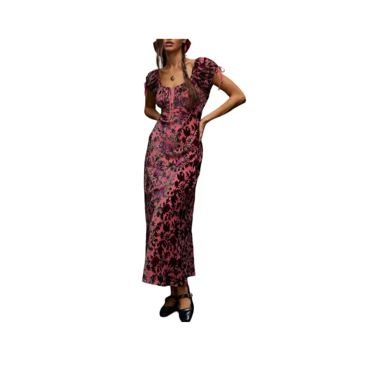 FREE PEOPLE Fawna Floral Burnout Midi Dress Short-Sleeved Dresses Women's Pink-0