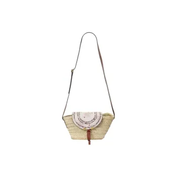 Chloe Palm Leaf With Calfskin Basket Bag, Shoulder Bag Medium Size Women's Natural & Multicolor