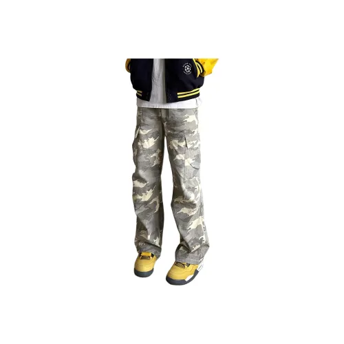 Menglaini Jeans Unisex BlackFrayed Edge Ripped Camouflage