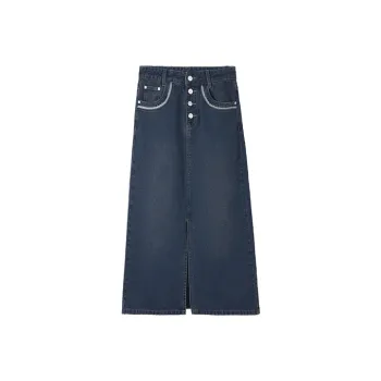HIPPIEMISS Denim Long Skirts Women's Vintage Dark Blue