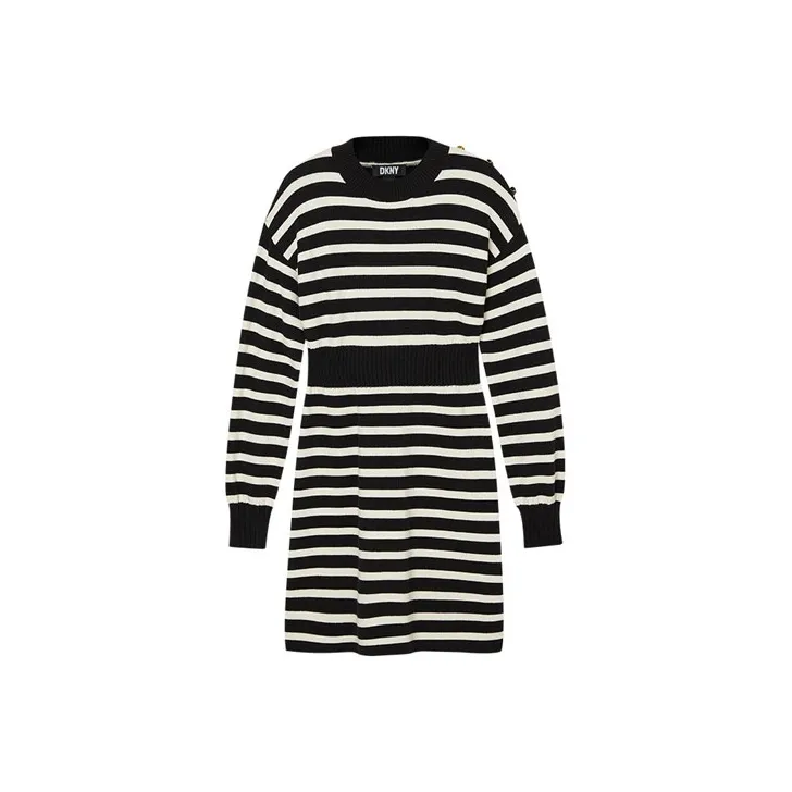 DKNY Long-Sleeved Dresses Women's Black White Stripes-0