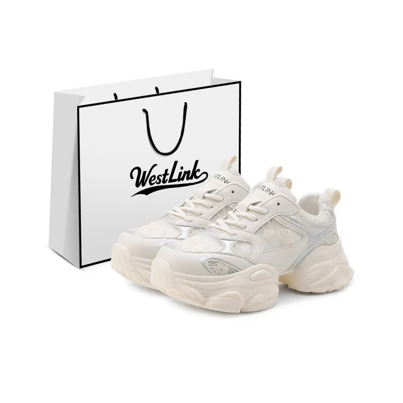 WESTLINK Low Top Chunky Sneakers Women's Beige/Silver-0