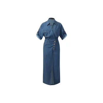 GOELIA Short Sleeved Dress Women's Denim Blue