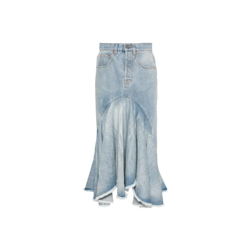 Vetements High-Waisted Frayed Edge Denim Skirt-0