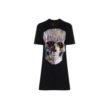 PHILIPP PLEIN Rhinestone skull T shirt Dress