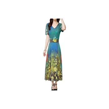 Mapping Short-Sleeved Dresses Women's Yellow Multicolor