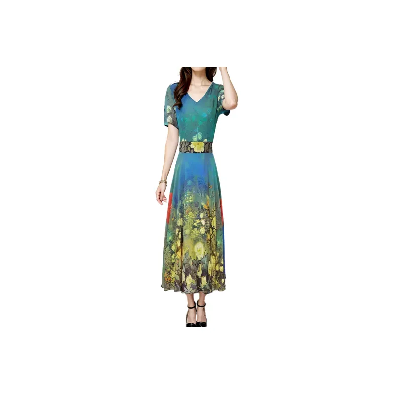 Mapping Short-Sleeved Dresses Women's Yellow Multicolor-0