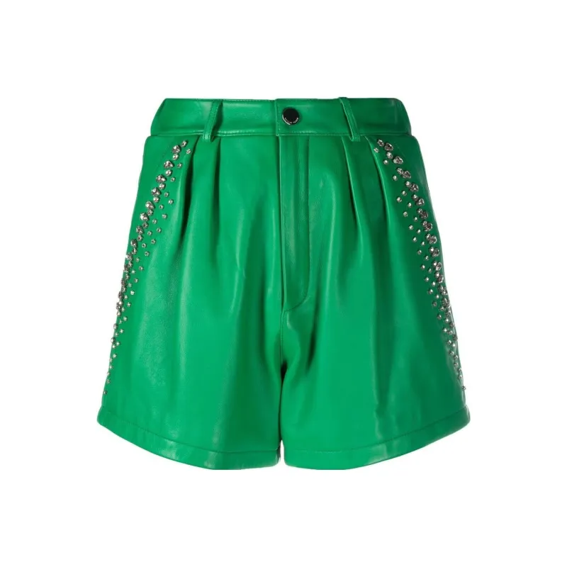 PHILIPP PLEIN Rhinestone embellished Leather Shorts-0