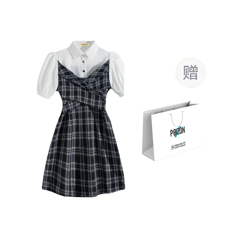 TORIGHT Short Sleeved Dress Women's Black White-6