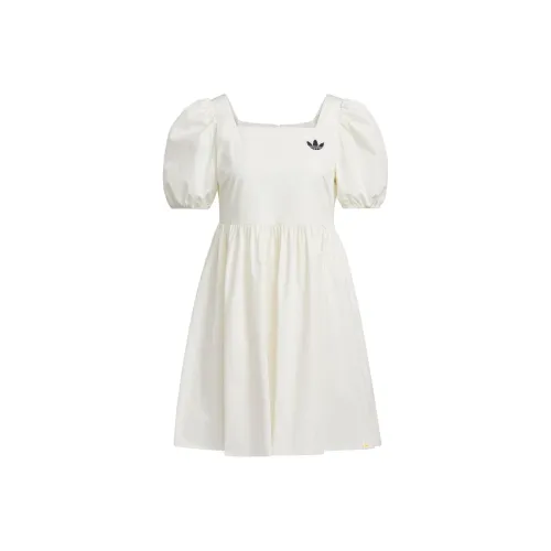 adidas originals X Monkey Kingdoml Women
s Square Neck Lantern Sleeve Dress White