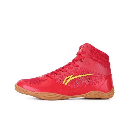 LiNing Cushioning Slip Resistant Coverage Mid Top Training Shoes Unisex Red Yellow