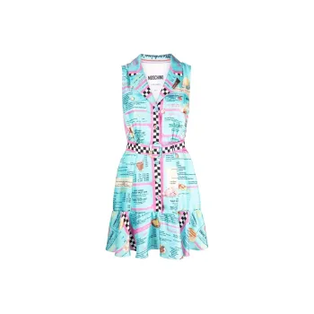 MOSCHINO All Over Diner Menu Print Sleeveless Dress 'Light Blue'