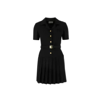 MIU MIU Short Sleeved Belted Pleated Dress