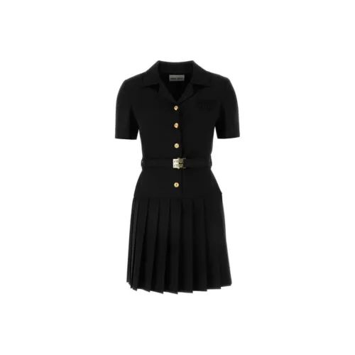 MIU MIU Short Sleeved Belted Pleated Dress