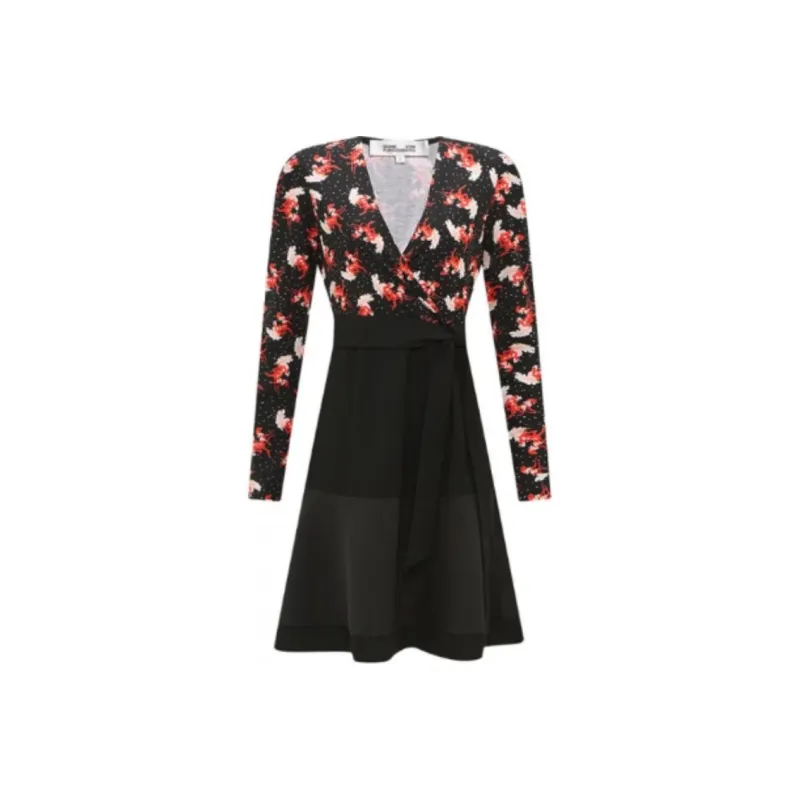 DVF Diane Von Furstenberg Long Sleeved Dress Women's Black Red-0