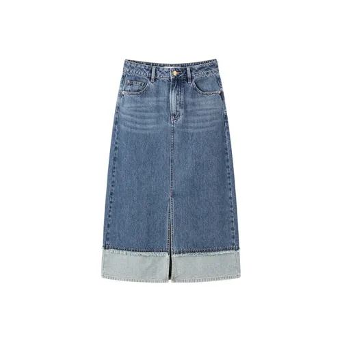 PEACEBIRD Denim Long Skirt Women's Denim Blue