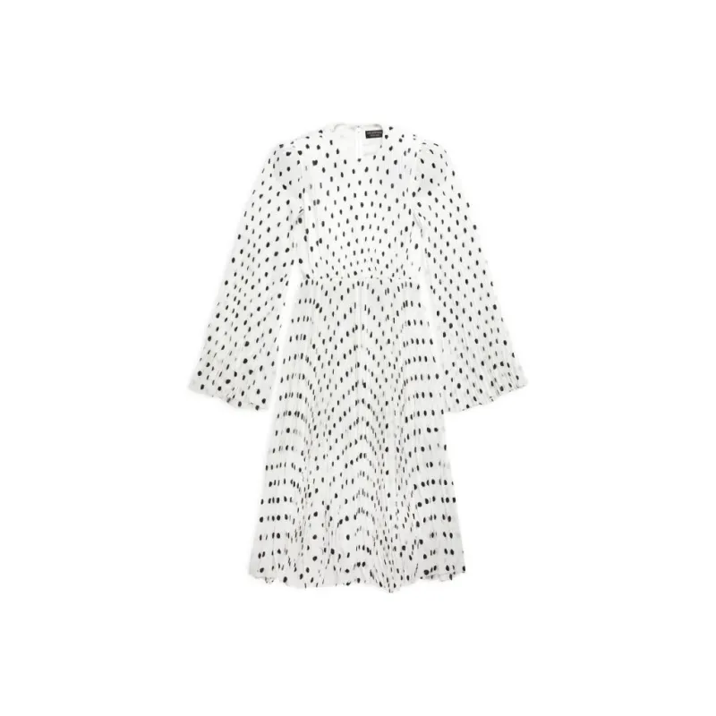 Balenciaga Women's Hand Drawn Polka Dot Pleated Dress White-0