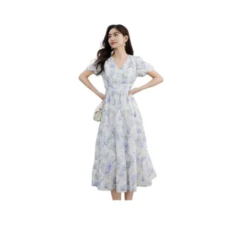Hopeshow Short Sleeved Dresses Women's Pink Purple Flowers