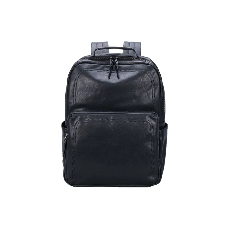 DOSRFINI Top Grain Flock Cow Leather Backpack Unisex Black-0