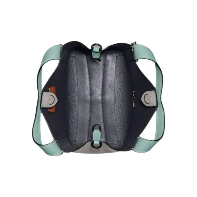 COACH Hadley Leather Basket Bag Handbag Crossbody Bag Small Size Women's Aqua Blue With Gray-2