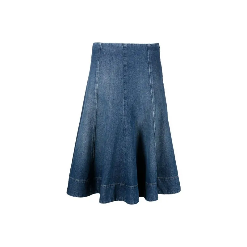 KHAITE The Lennox Low-Rise Denim Skirt-0