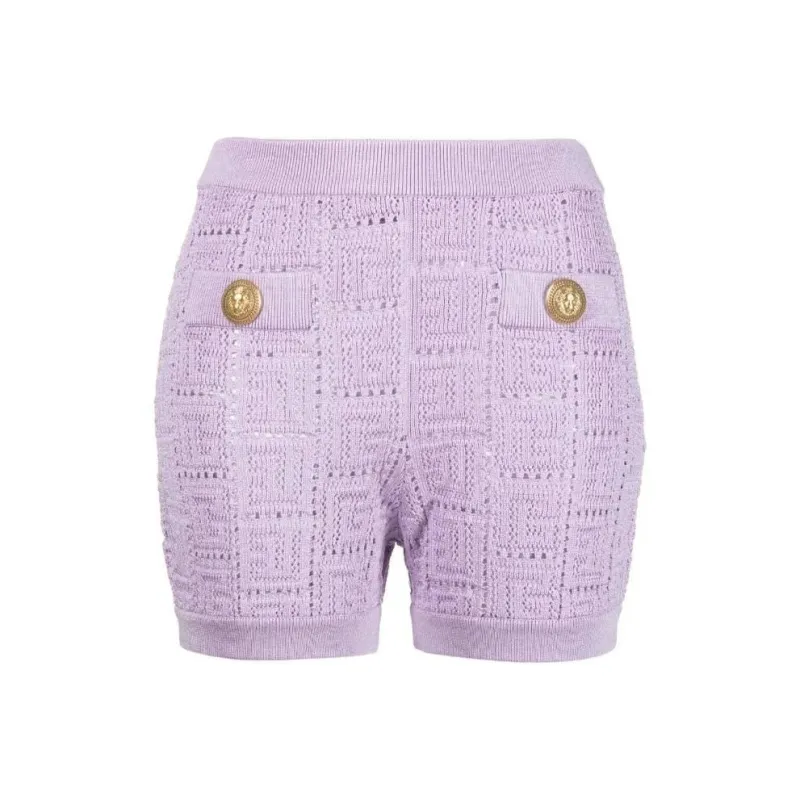BALMAIN Monogram Mesh Knitted Shorts-0