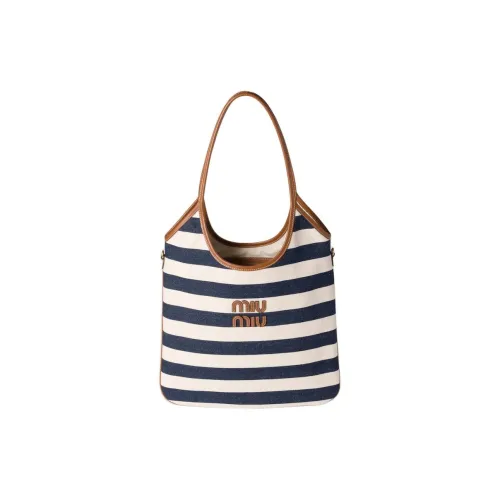 MIU MIU Ivy Canvas Tote Bag, Shopping Bag, Shoulder Bag Women's Blue & White