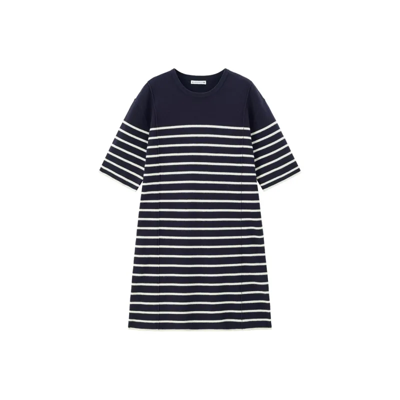 UNIQLO Short Sleeved Dress Women's Blue Apricot Stripes-0