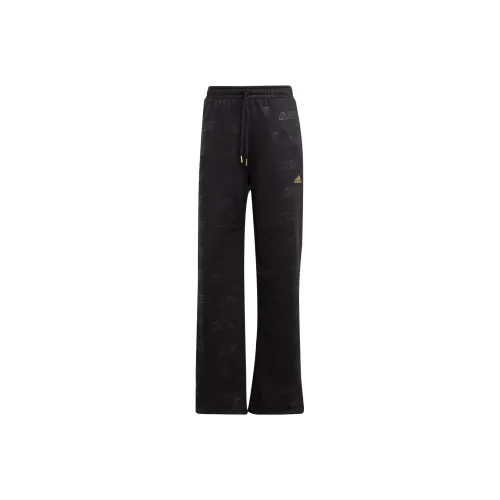 Adidas Embossed Monogram Fleece Pants Knitted Sports Pants Women's Black