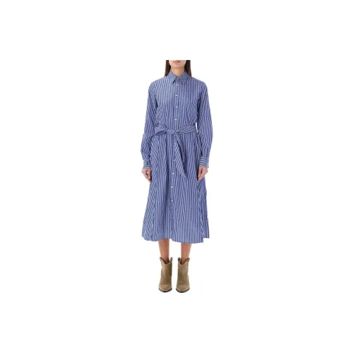 Polo Ralph Lauren Belted Striped Shirtdress Long-Sleeved Dresses Women's Blue