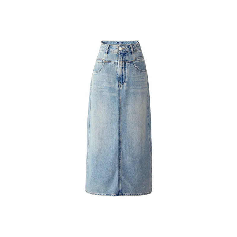 YALIDA Denim Long Skirts Women's Blue-0
