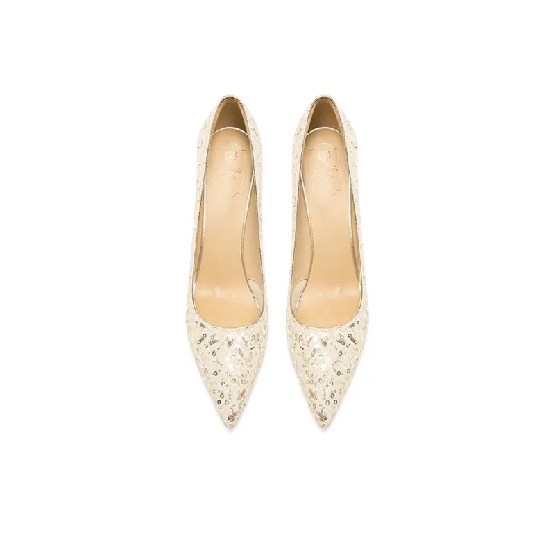 LOLY French Crystal Shoes Slim Heel High Heels Women's Pearl Lover-2