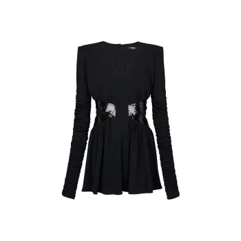 BALMAIN Sequin embellished V neck Mini Dress