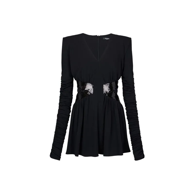 BALMAIN Sequin embellished V neck Mini Dress-0