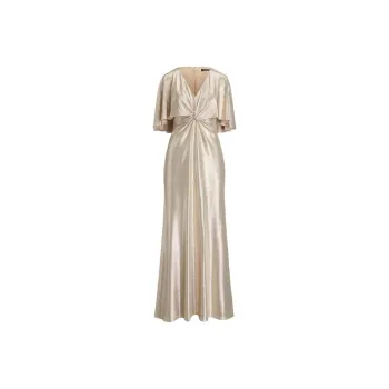 Ralph Lauren Metallic Twisted Cape Gown