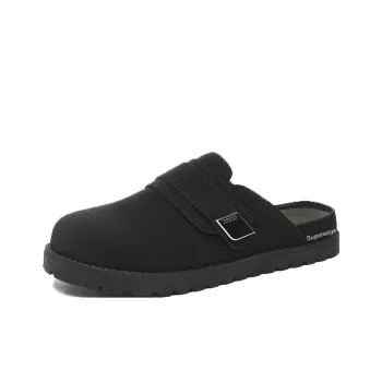 SUPEREDGE Leather Patchwork Quiet Abrasion Resistant Closed Toe Slippers Men's Black
