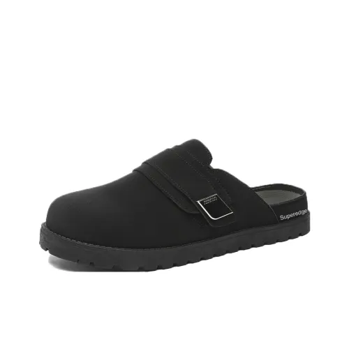 SUPEREDGE Leather Patchwork Quiet Abrasion Resistant Closed Toe Slippers Men's Black