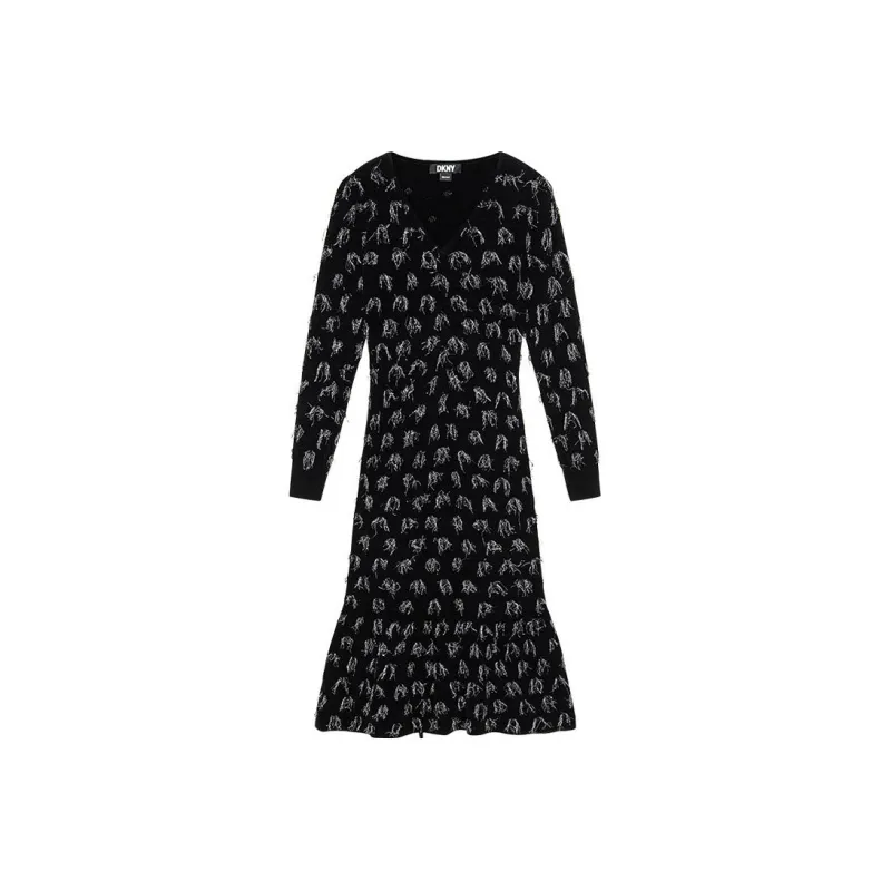 DKNY Long Sleeved Dress Women's Black-0