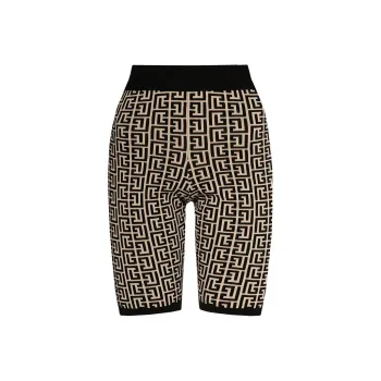 BALMAIN Monogram Knit Cyclist Shorts 'Black/White'