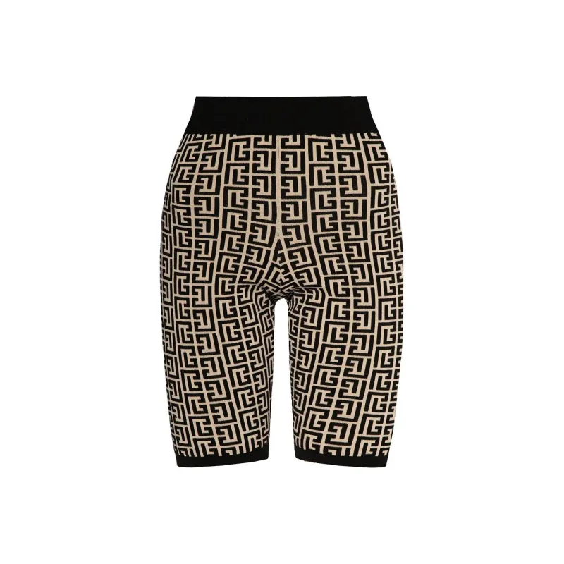 BALMAIN Monogram Knit Cyclist Shorts 'Black/White'-0