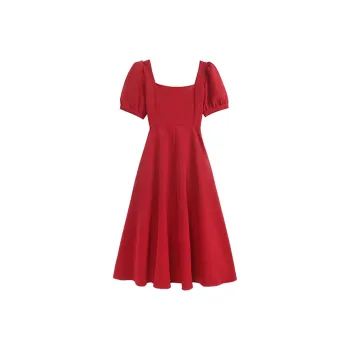 TIBINB Short Sleeved Dress Women's Brick Red