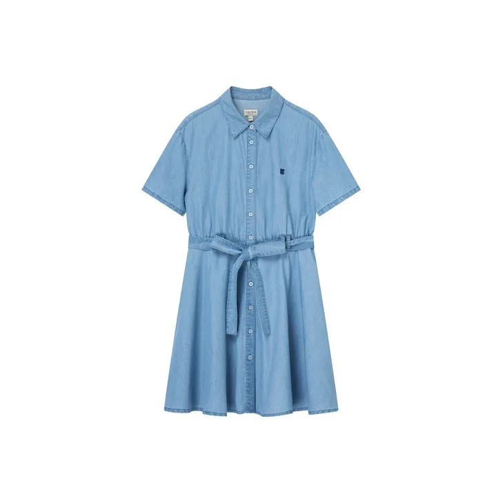 E.land Short Sleeved Dresses Women's Light Denim-0