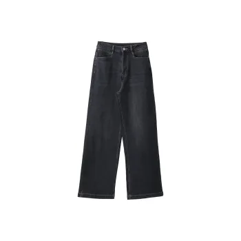 Fstudio Korean Petite Casual Straight Fit Dark Color Jeans Women's Dark Gray
