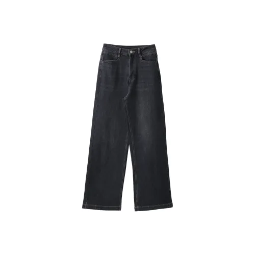 Fstudio Korean Petite Casual Straight Fit Dark Color Jeans Women's Dark Gray