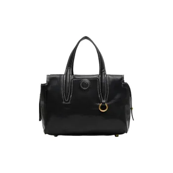 COCOEVA Crystal Vegetable Tanned Leather Boston Bag, One Shoulder Handbag Women's Black