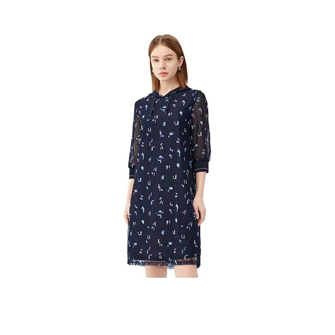 JZ. ANNAKRO Long Sleeved Dress Women's Floral Dark Blue-0