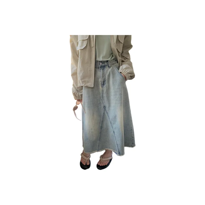 SISILYON STUDIO Denim Long Skirts Women's Light Blue-0