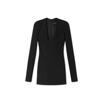 VERSACE Corset Effect V Neck Cocktail Dress