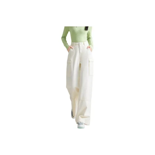 FAWENXIANGZI Spring, Fall, Winter Casual Pants Loose Fit Women's Ecru
