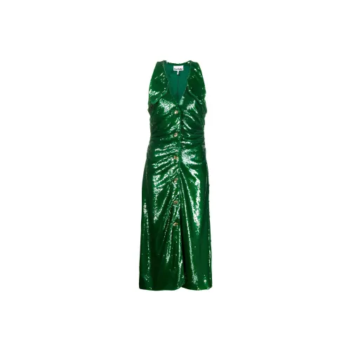 GANNI Sequin Ruched Midi Leggings Foil 'Kelly Green'